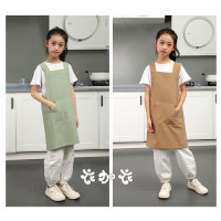 [多色任選]兒童棉麻圍裙(X型肩帶 小號:總長70公分)